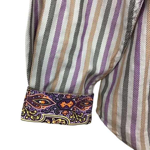 Robert Graham Men's L Multicolor Striped Flip Cuff Button Up Shirt - Picture 2 of 11